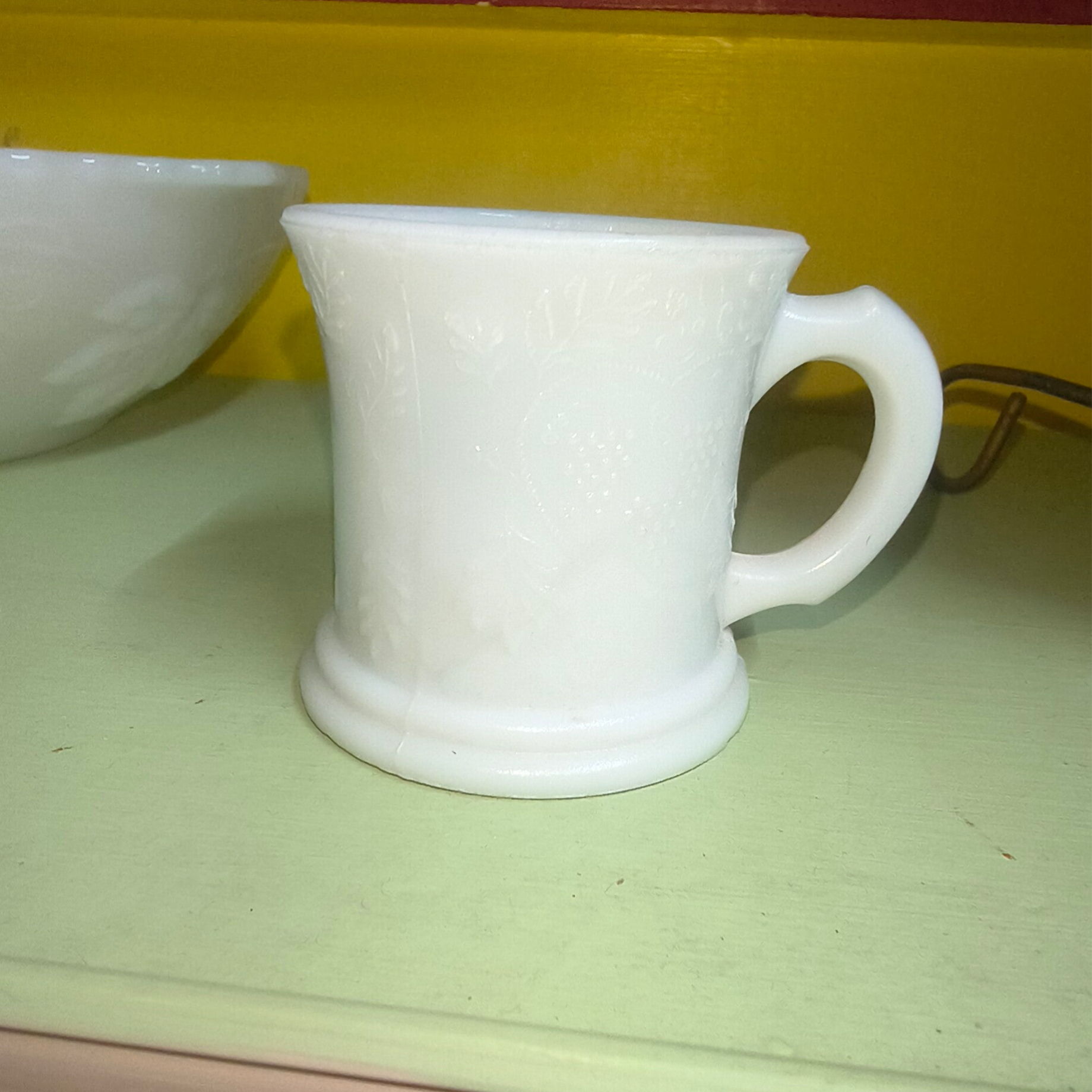 Vintage White Milk Glass Embossed Grape Shaving / Coffee Mug