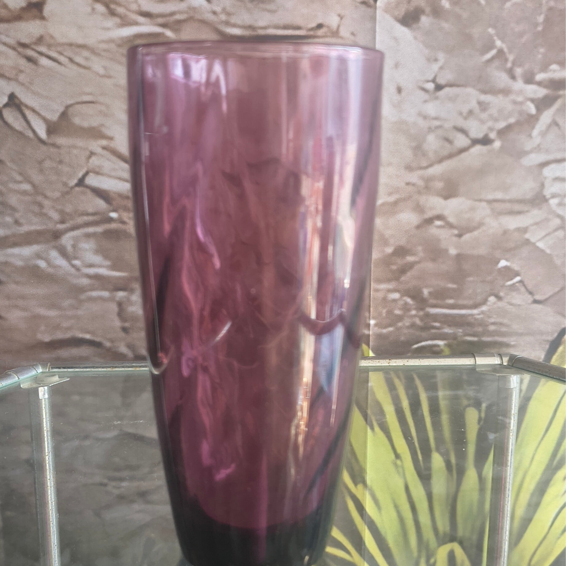 6.5" Amethyst Purple Swirl Glass Tumbler – Plum Optical Rib Highball Glass Vase
