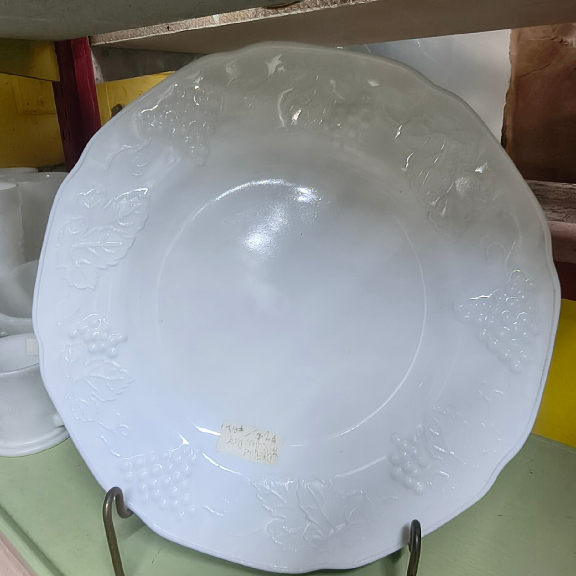 Vintage White Milk Glass Scalloped Grape Serving Platter
