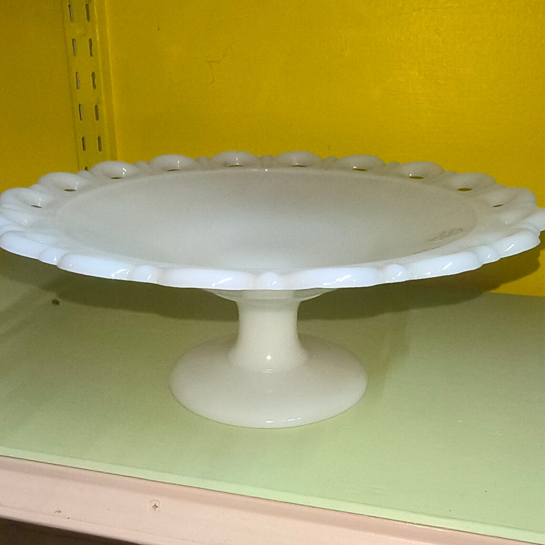 Vintage Fenton Style White Milk Glass Open-Lace Pedestal Cake Stand