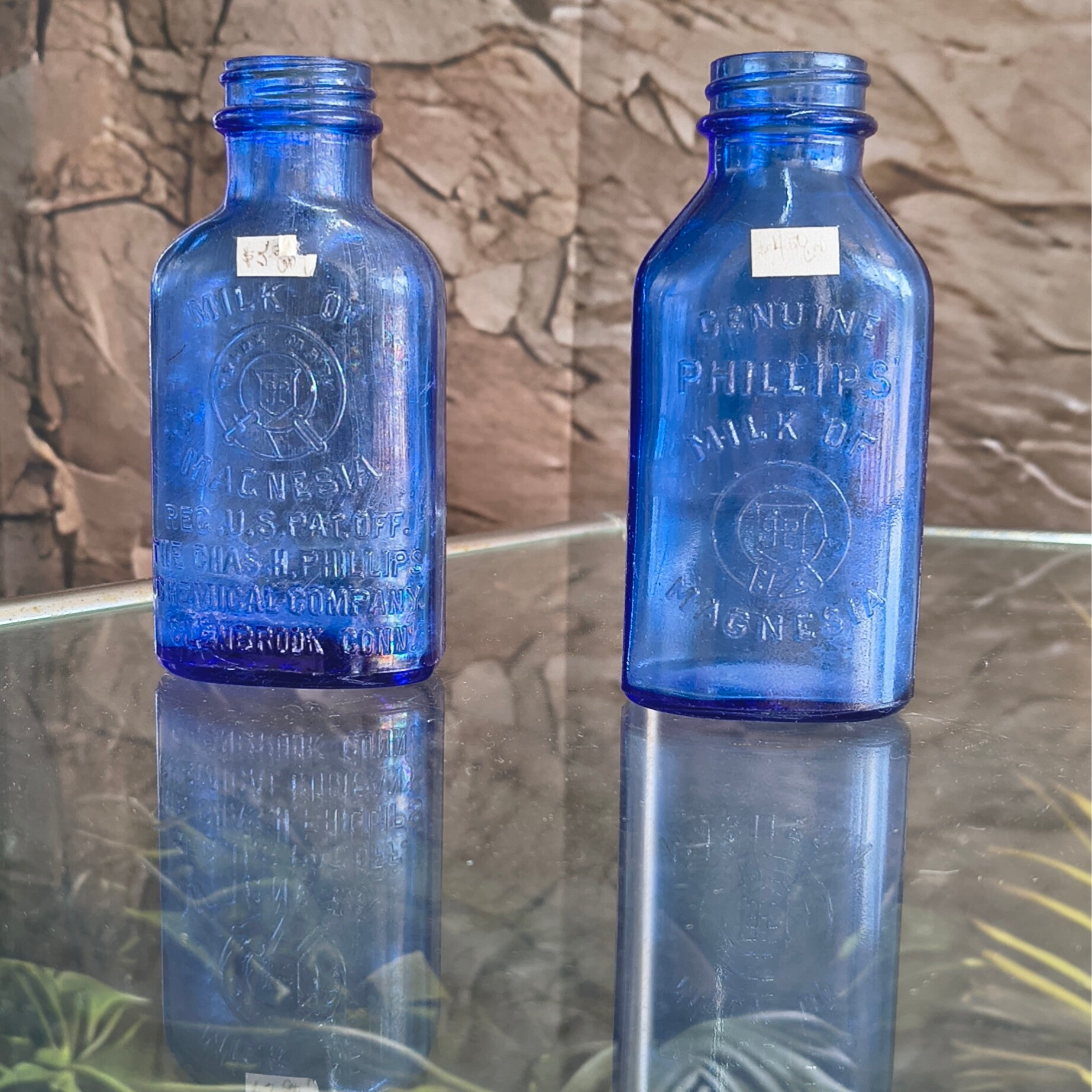 Vintage Phillips' Milk of Magnesia Cobalt Blue Bottles - Pair (~5")