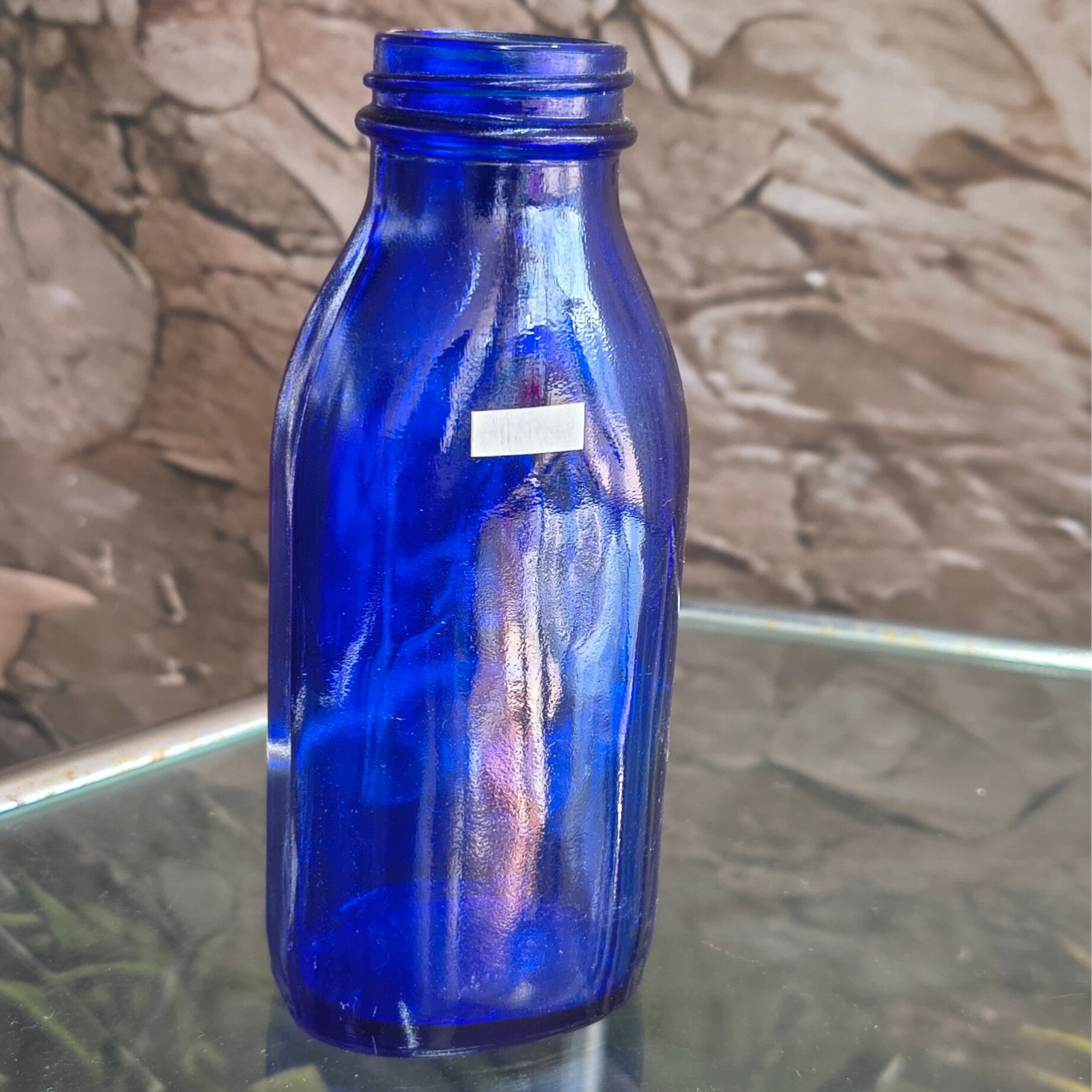Vintage Cobalt Blue Glass Medicine Bottle (~5.5")
