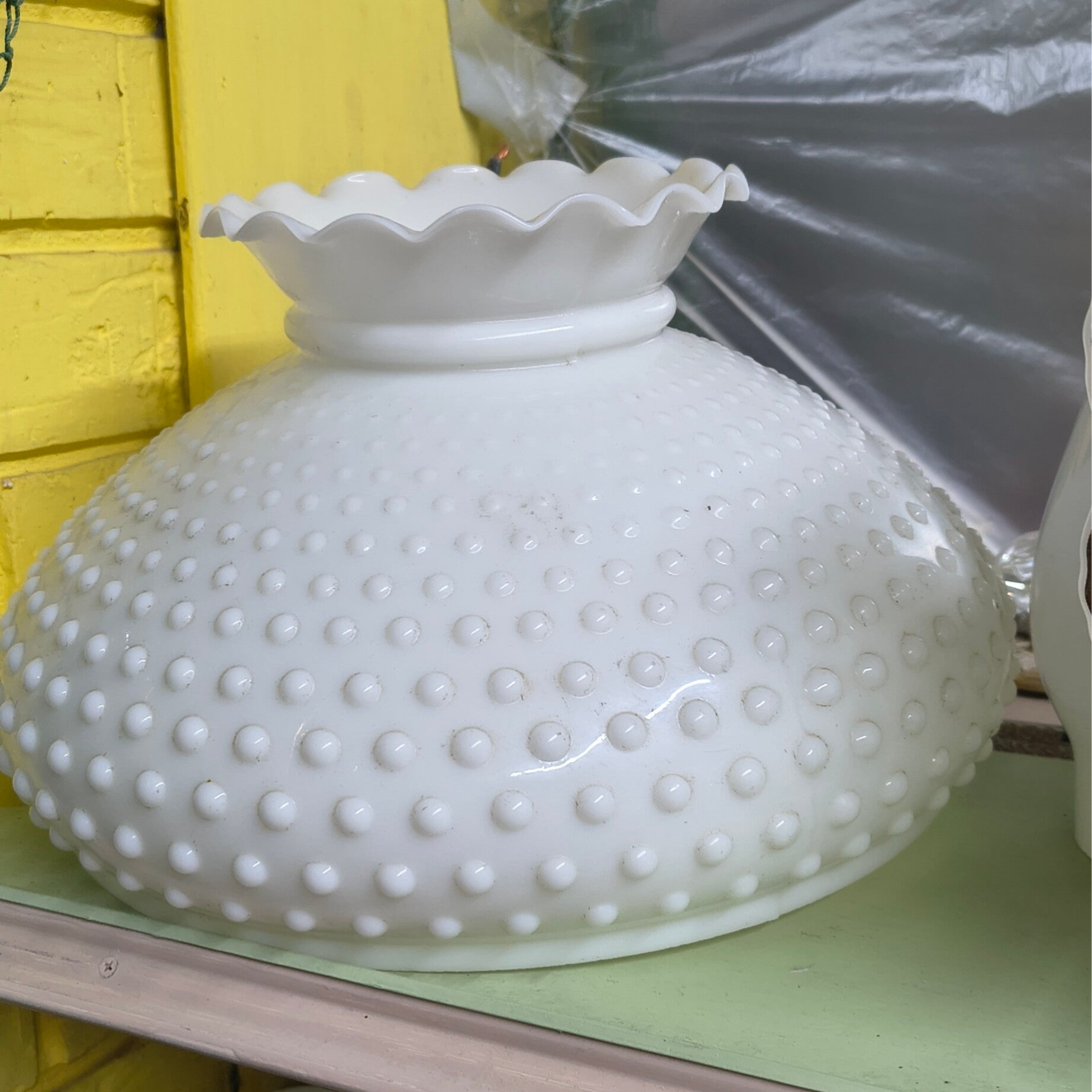 Vintage Fenton Style White Milk Glass Hobnail Student Lamp Shade