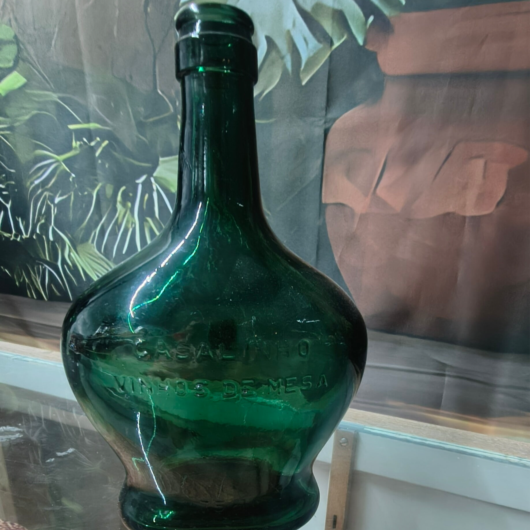 Vintage Portuguese "Casalinho Vinhos De Mesa" Emerald Green Wine Flask Decanter