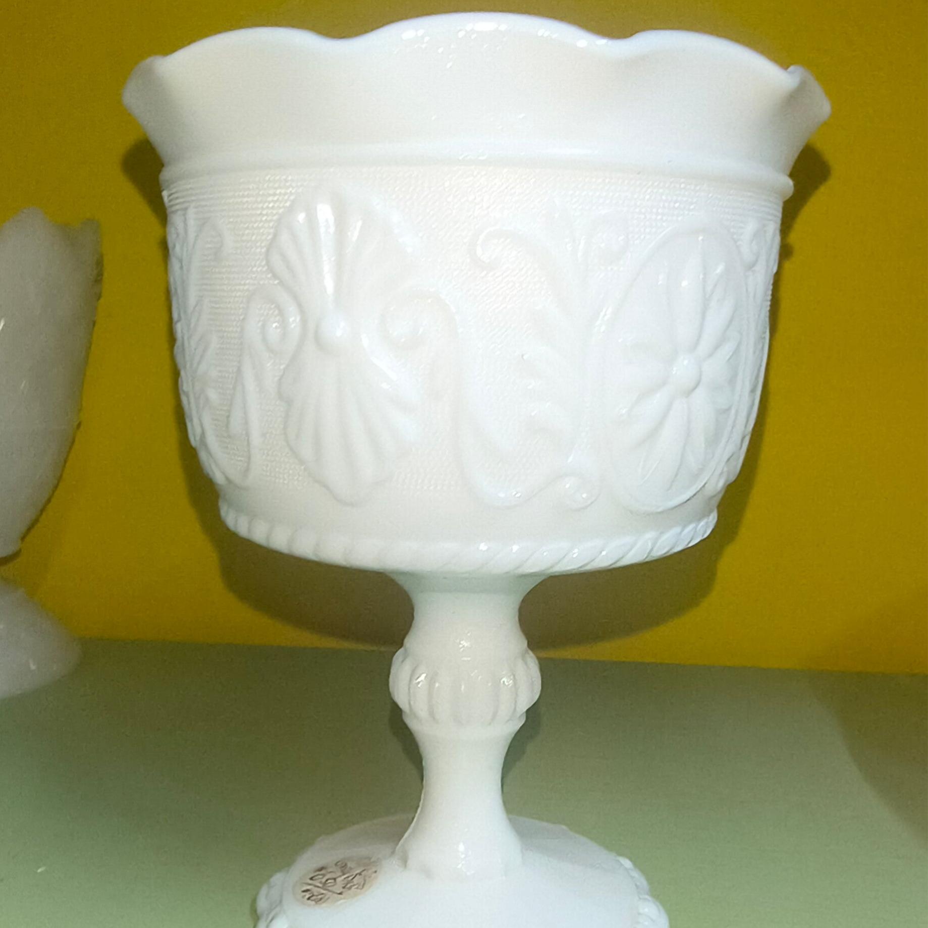 Vintage White Milk Glass Tiara "Sandwich" Pedestal Compote Dish
