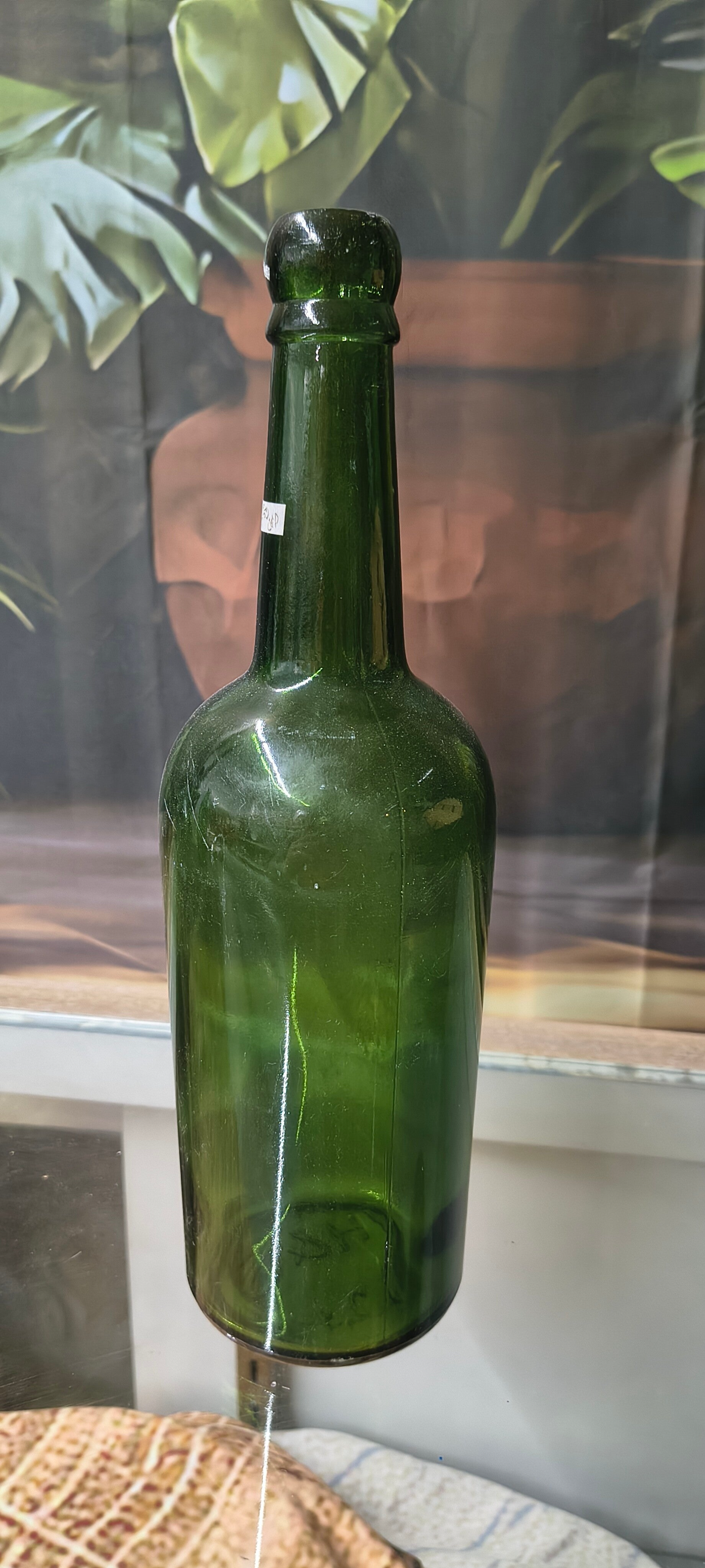Antique Olive Green Mold-Blown Wine Bottle with Applied Blob Collar Lip