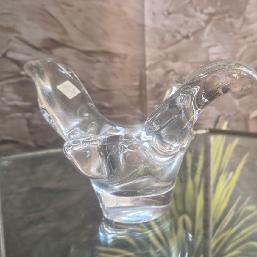 Vintage 6.5" Heavy Clear Art Glass Splash Bowl – Mid-Century Biomorphic Freeform Centerpiece Dish