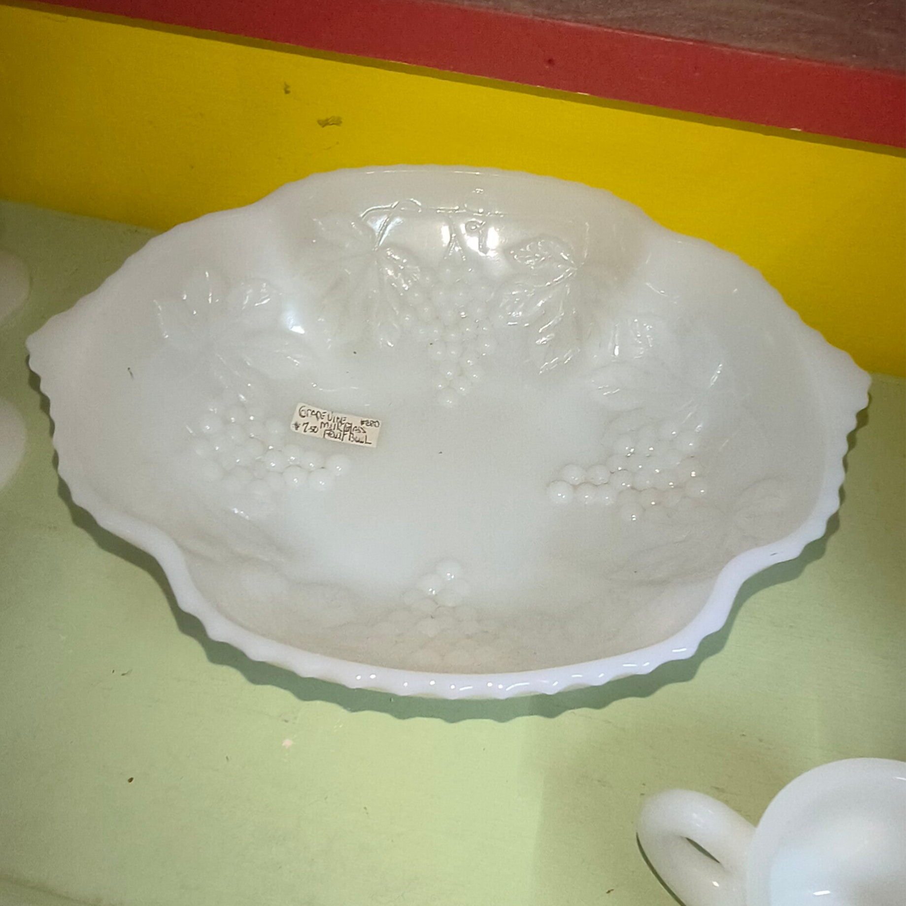 Vintage White Milk Glass Paneled Grape Oval Centerpiece Bowl