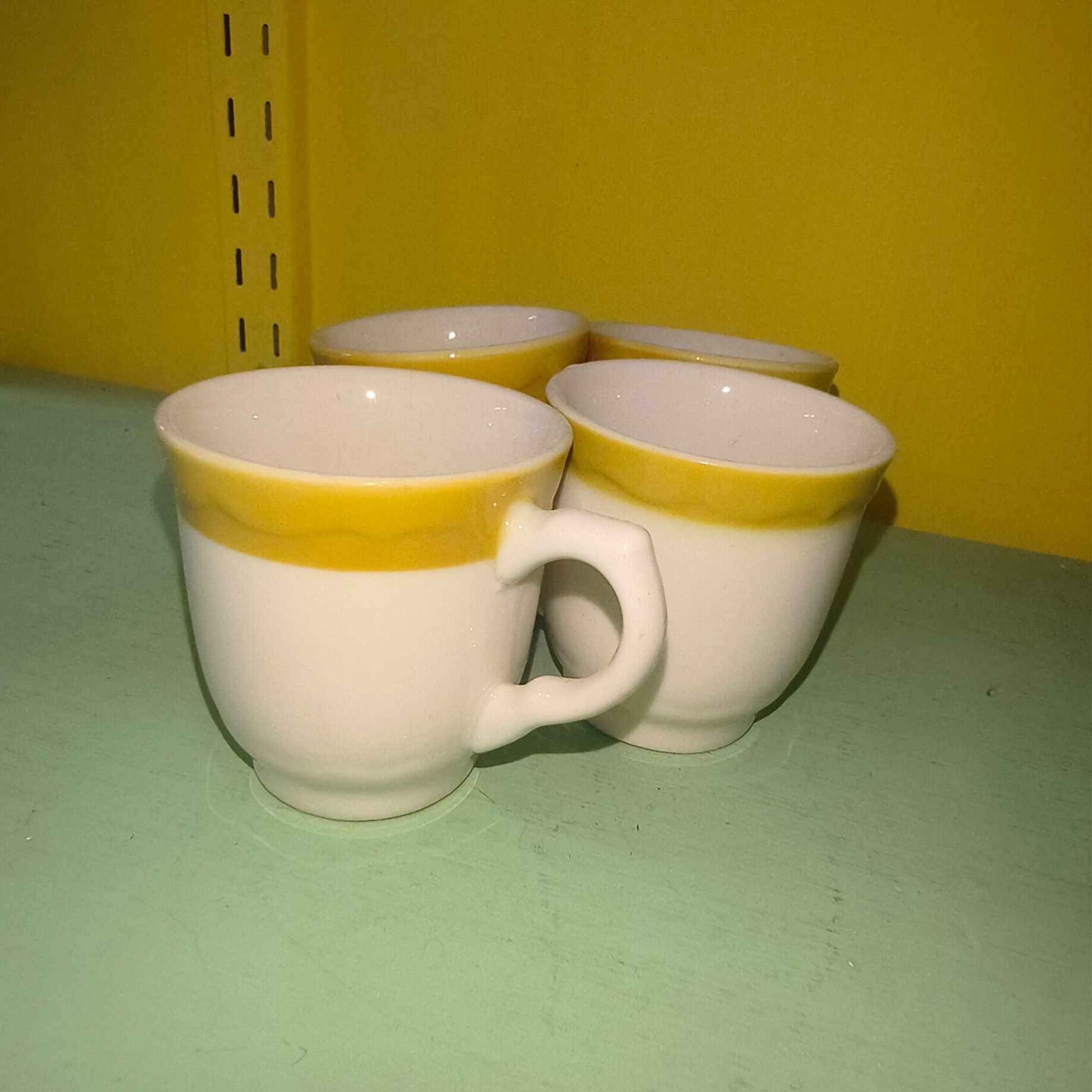 Vintage Fire-King / Anchor Hocking Yellow-Band Mugs – Set of 4