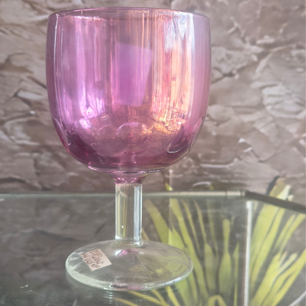 Vintage 6" Amethyst Iridescent Glass Goblet – Thumbprint Stemmed Wine / Water Chalice