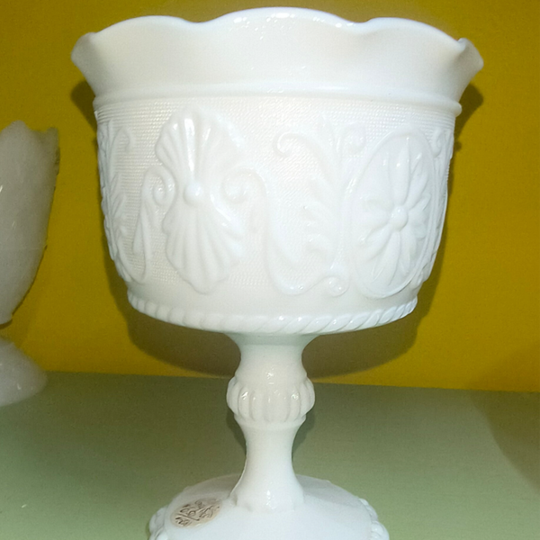 Vintage White Milk Glass Tiara "Sandwich" Pedestal Compote Dish