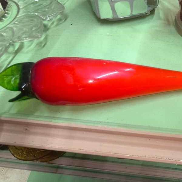Vintage Hand-Blown Glass Red Chili Pepper / Carrot Figurine