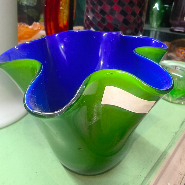 Cased Cobalt Blue & Emerald Green Handkerchief Ruffled Bowl