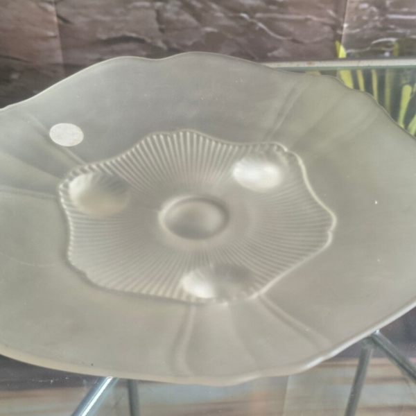 Vintage 9" Frosted Satin Glass Tri-Footed Bowl – Scalloped Fluted Relish Console Dish