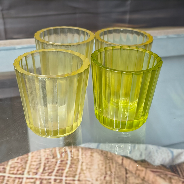 Vintage UV Reactive Vaseline Glass Fluted Votive Cups – Set of 4