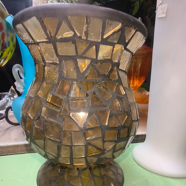 Amber Gold Mosaic Pedestal Urn / Hurricane