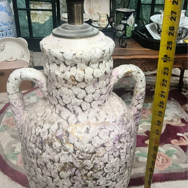 Vintage 27" Neoclassical Textured Urn Table Lamp – Hollywood Regency Double Handle Amphora Ceramic Lamp