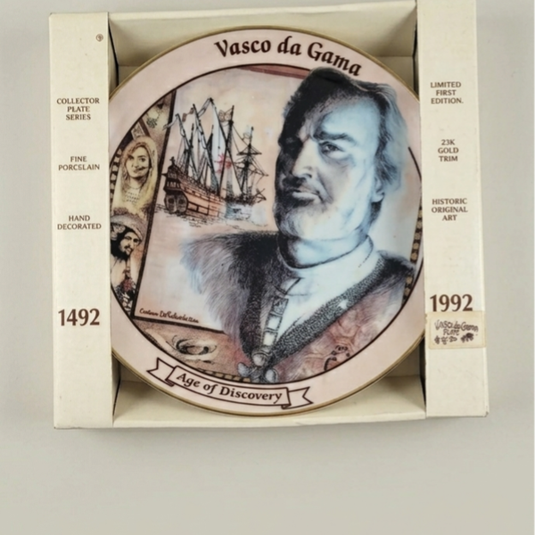1992 Vasco da Gama "Age of Discovery" Fine Porcelain Collector Plate – Limited First Edition with 23K Gold Trim (New in Original Box)