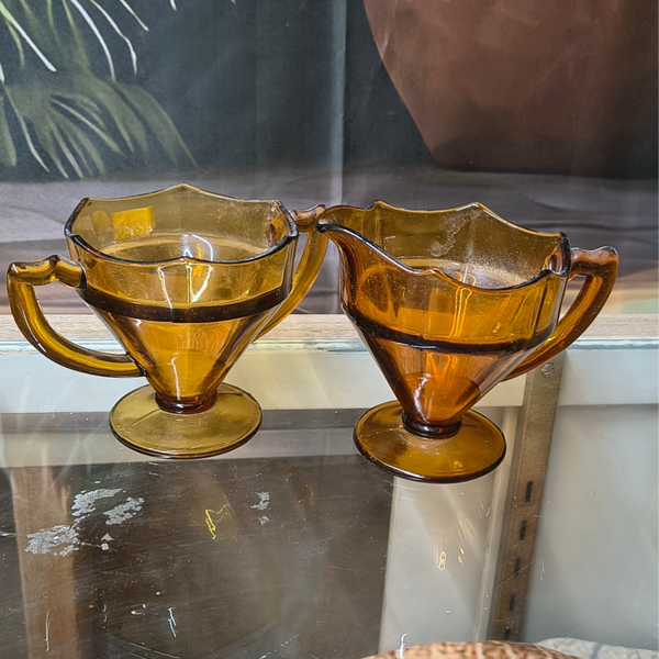 Vintage Amber Depression Glass Creamer & Open Sugar Set