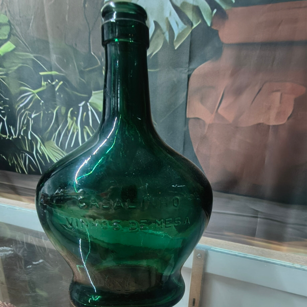 Vintage Portuguese "Casalinho Vinhos De Mesa" Emerald Green Wine Flask Decanter