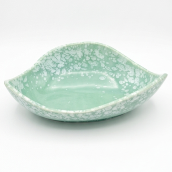 Vintage MCM Mid-Century Speckled Turquoise Art Pottery "Boat" Bowl - Excellent Condition