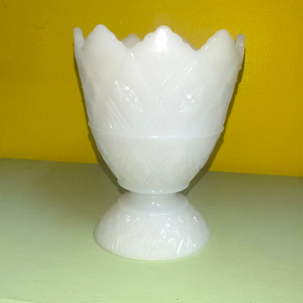Vintage White Milk Glass Diamond Point Pedestal Goblet / Votive Vase