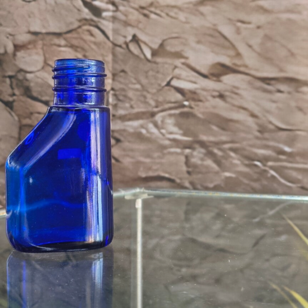 Vintage Cobalt Blue Glass Miniature Asymmetrical Dropper / Medicine Bottle (3.75")