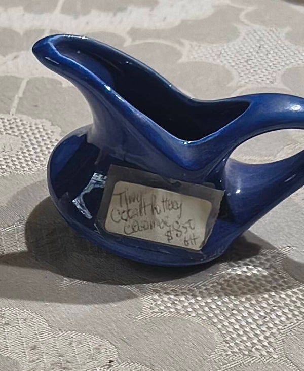 Vintage Cobalt Blue Miniature Art Pottery Creamer / Pitcher