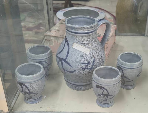 Vintage German Salt Glaze Stoneware Pitcher & 4 Goblet Cups Set – Bembel Cider Wine Set