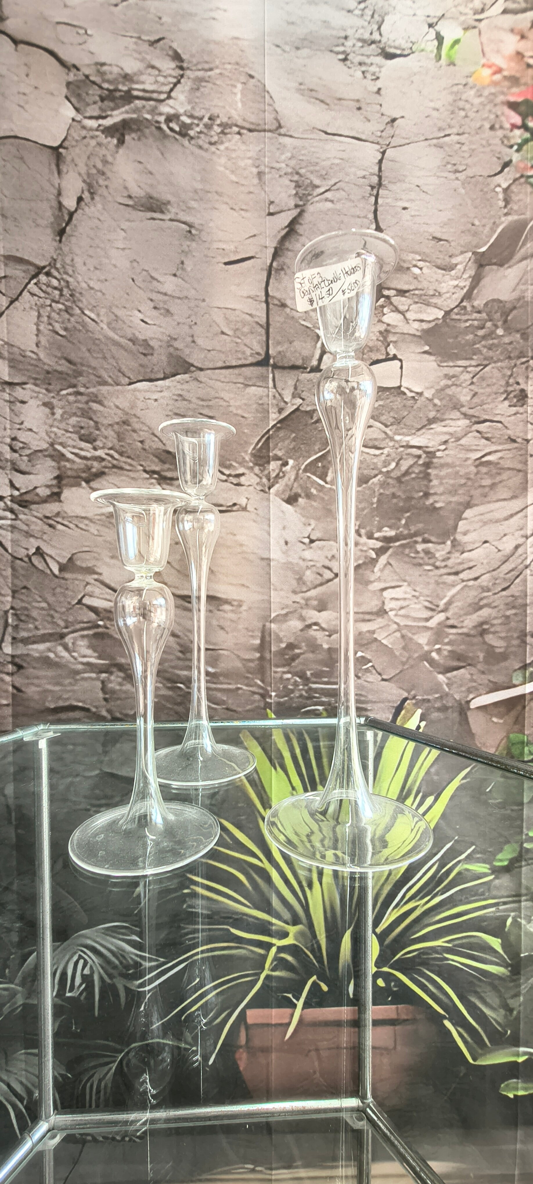 Graduated clear blown-glass taper candle holders (Set of 3)