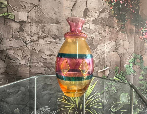 Vintage Moroccan-Style Painted Art Glass Vase