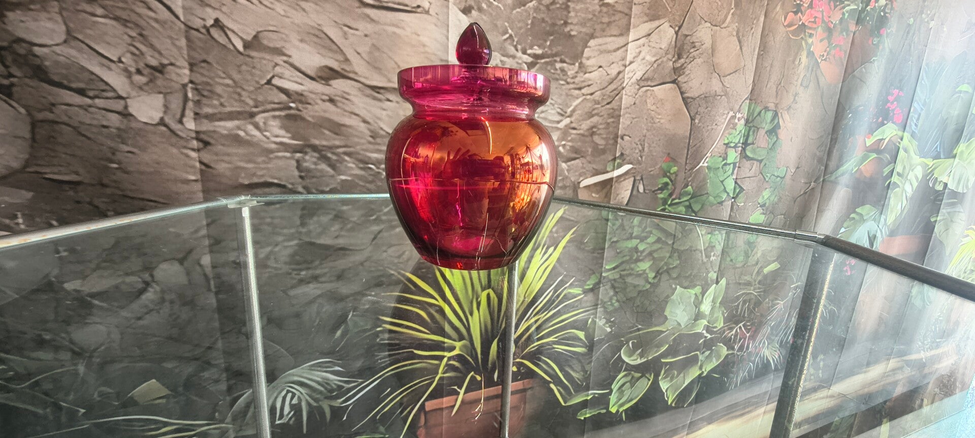 Vintage cranberry/amethyst glass apothecary jar
