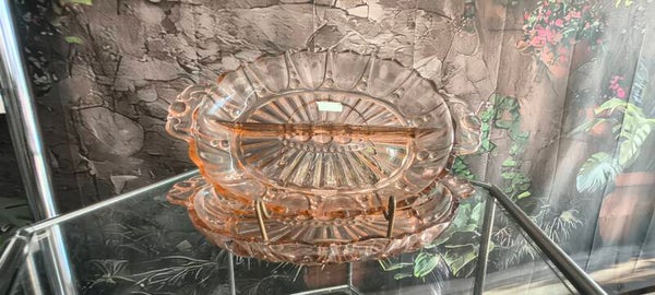 Vintage Pink Depression Glass Divided Relish Dishes – Pair