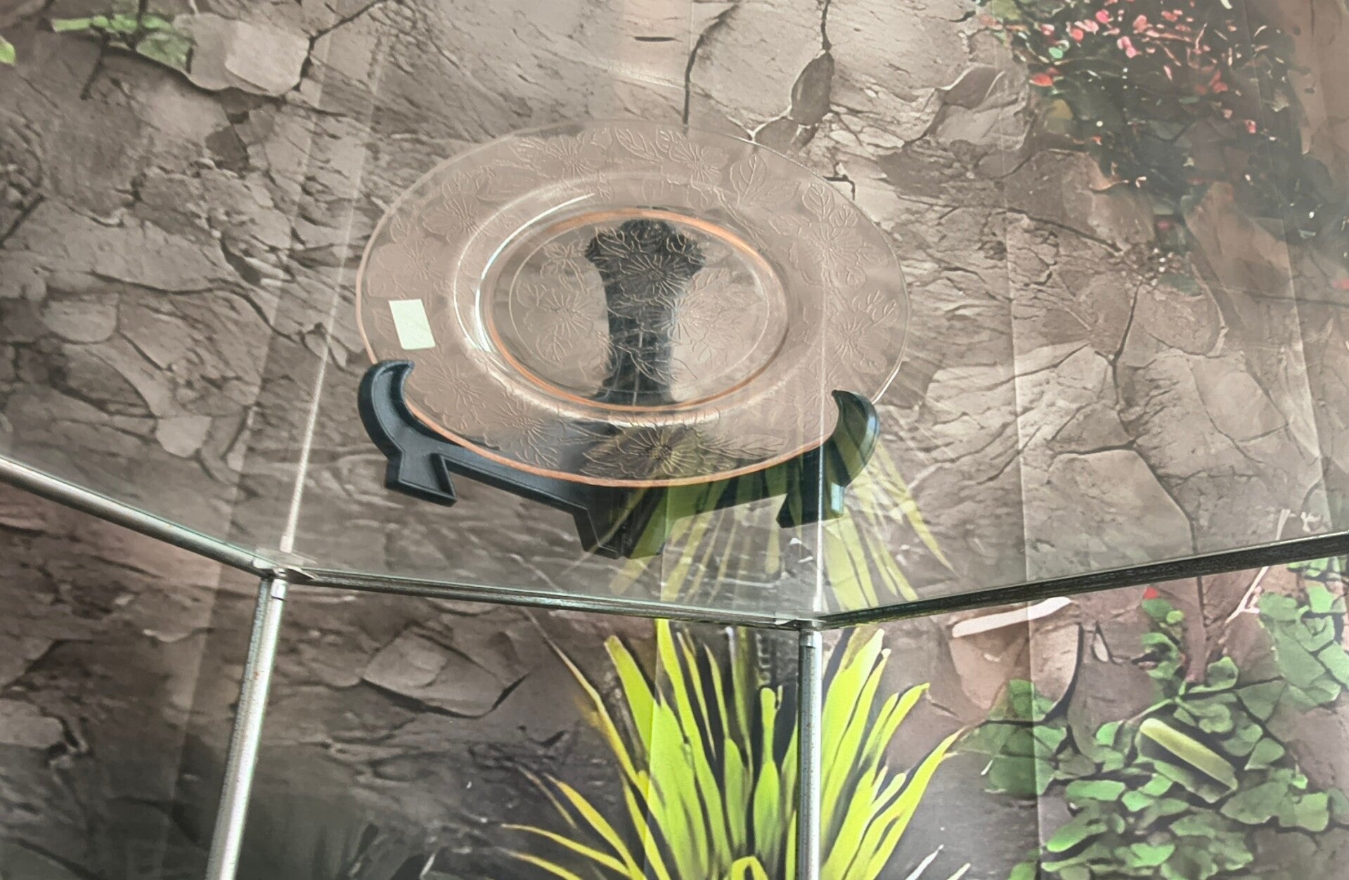 Vintage clear etched glass plate