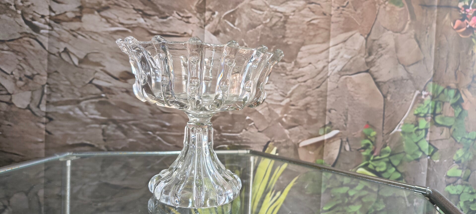 Vintage Clear Pressed Glass Pedestal Compote Dish (6")