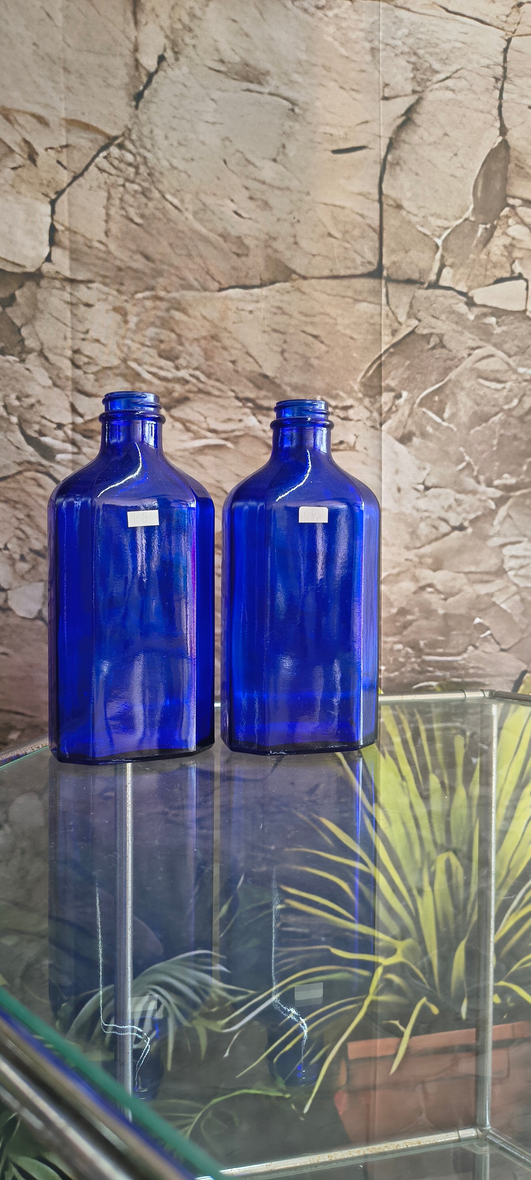 Vintage Cobalt Blue Glass Apothecary Medicine Bottles - Pair (~7")
