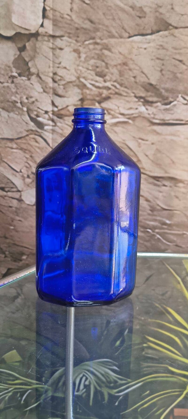 Vintage Squibb Cobalt Blue Glass Medicine Bottle Embossed (~7")