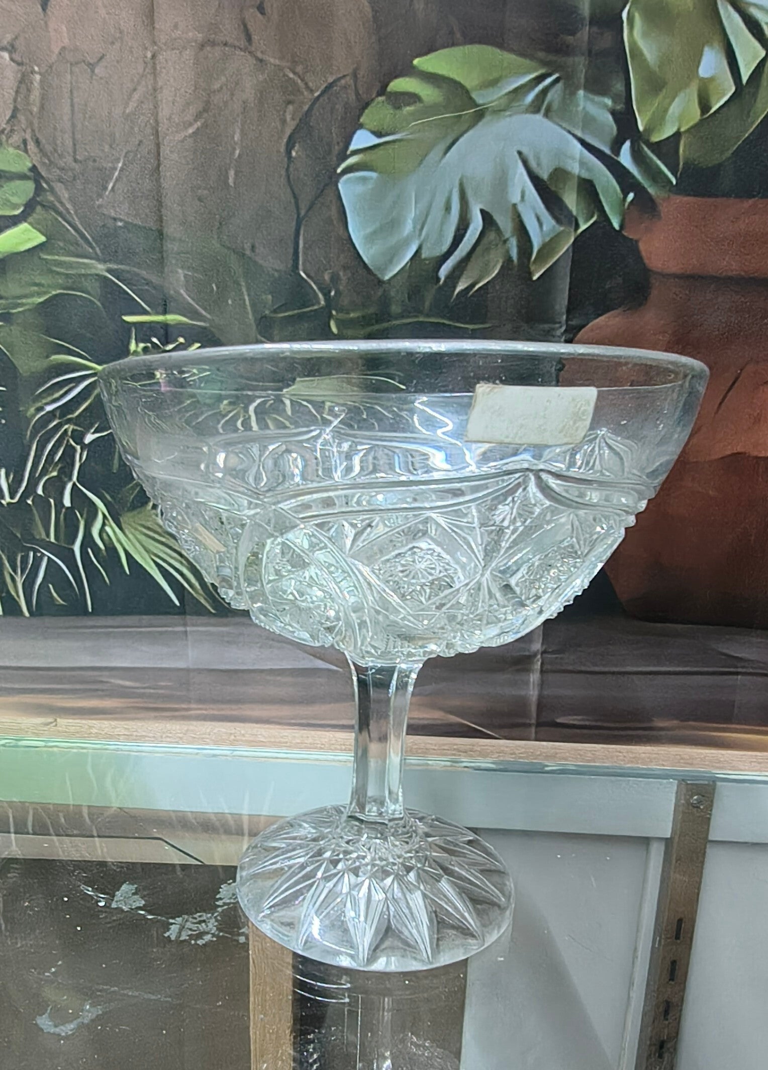 Large Clear Crystal Cut-Glass Pedestal Footed Fruit Compote