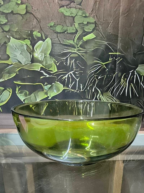 Mid-Century Avocado / Olive Green Glass Serving Bowl