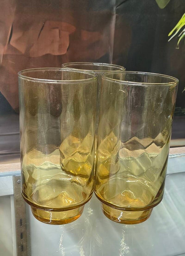 Vintage Amber Optic Stackable Highball Tumblers – Set of 3