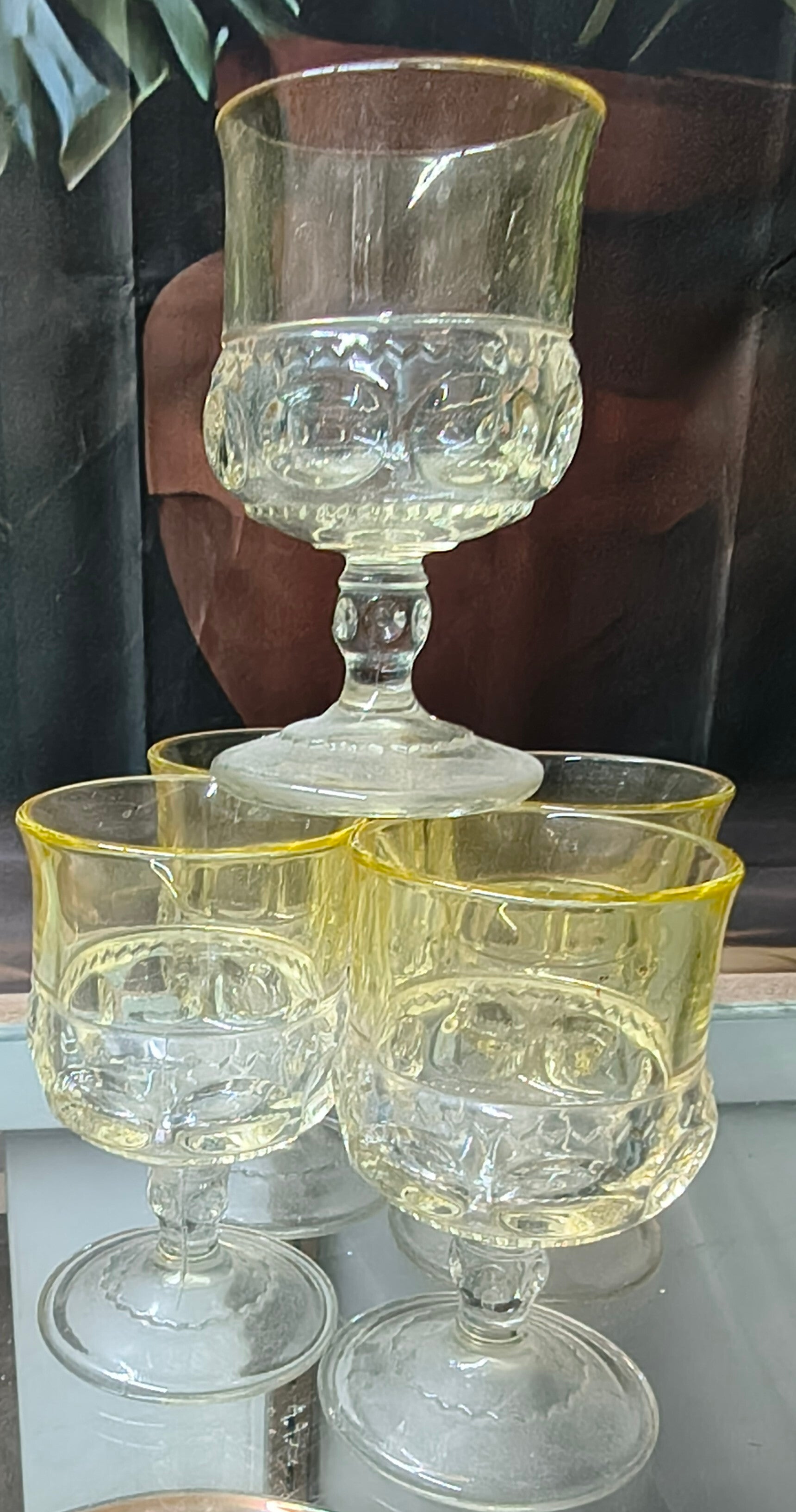 Set of 5 Clear Thumbprint / Medallion Stemmed Goblets