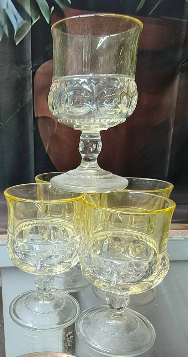 Set of 5 Clear Thumbprint / Medallion Stemmed Goblets