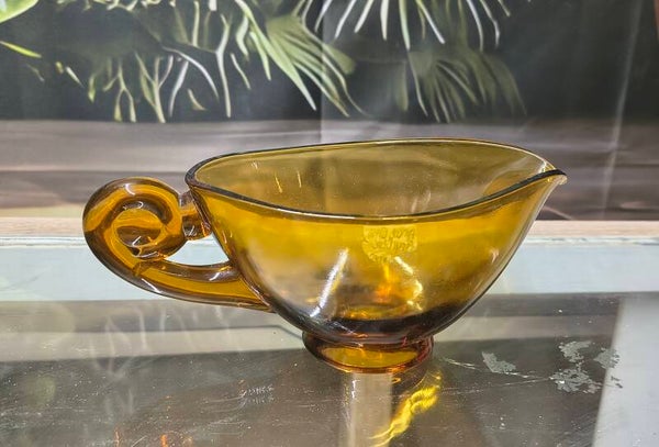 Vintage Amber Glass Gravy Boat / Sauce Server