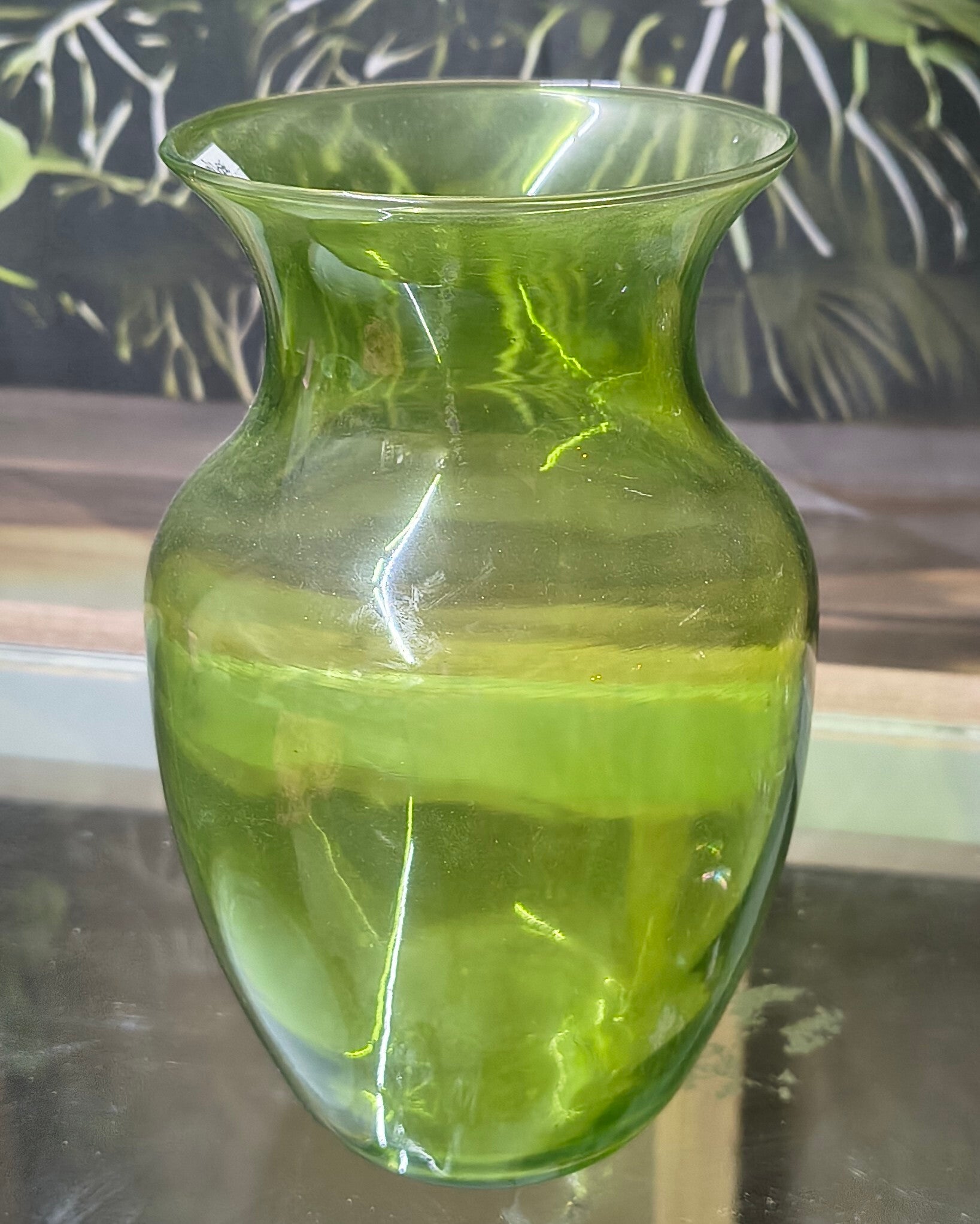 Mid-Century Lime/Avocado Green Flared Glass Florist Vase