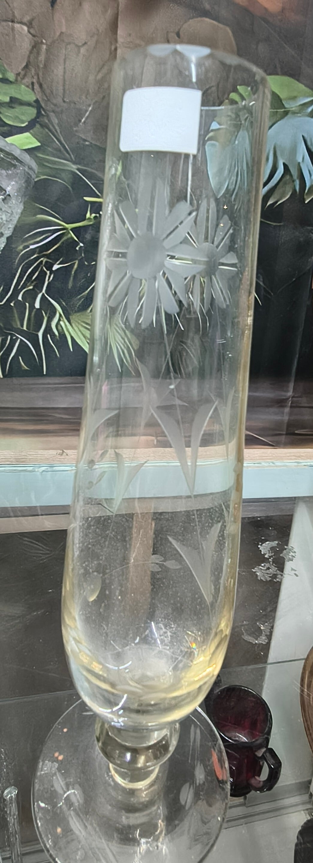 Vintage Wheel-Etched Floral Clear Bud Vase / Pilsner Flute