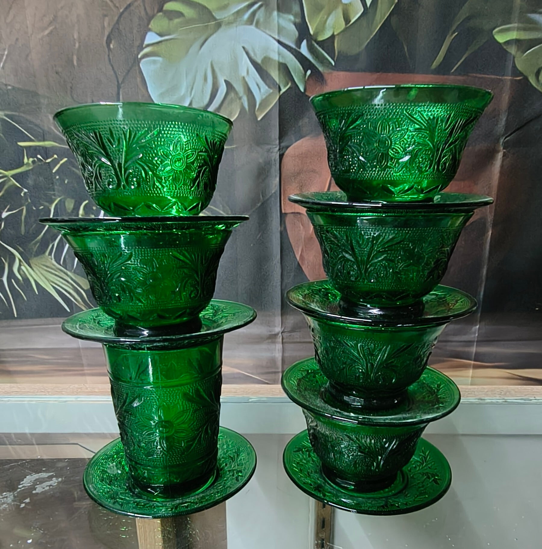 11-Pc Vintage Indiana Glass Tiara Sandwich Emerald Green Dessert Set & Tumbler