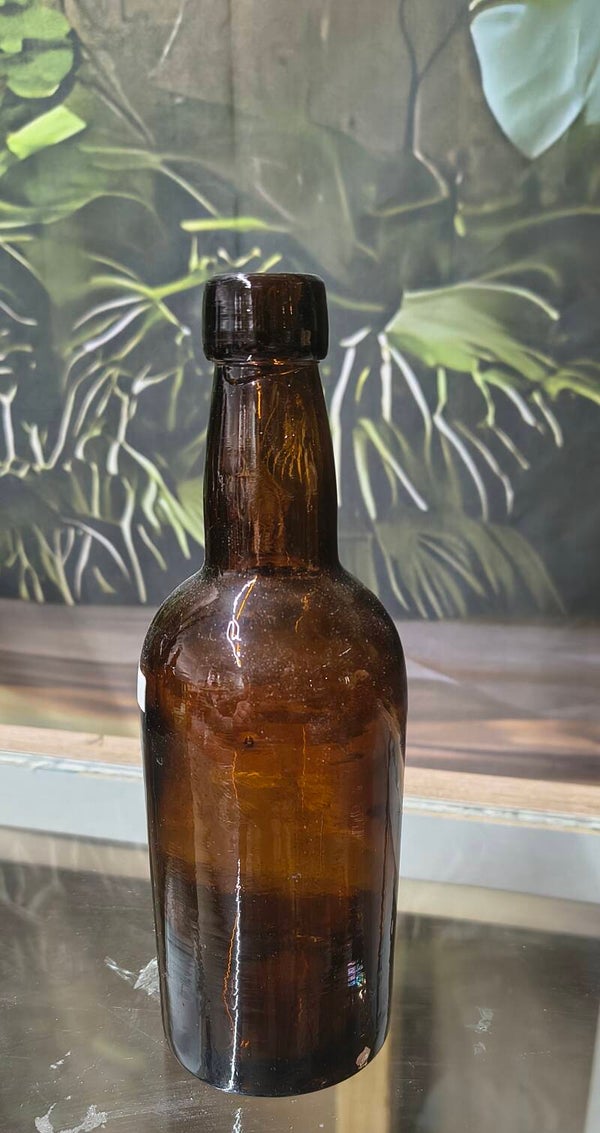 Vintage Amber Round Chemical / Apothecary Bottle