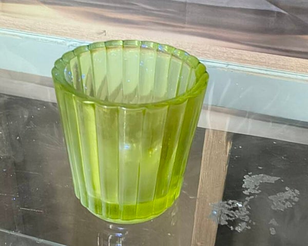 Chartreuse / Vaseline Lime Green Ribbed Glass Votive Holder