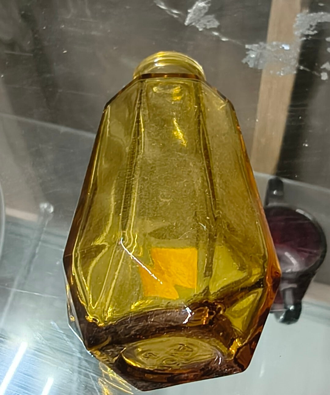 Vintage Amber Diamond Faceted Decanter Bottle with Embossed Base