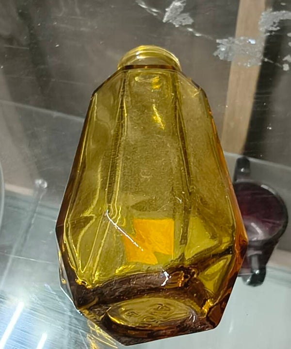 Vintage Amber Diamond Faceted Decanter Bottle with Embossed Base